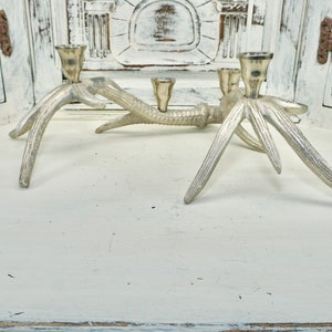 Silver Antler Candlestick Holder, Aluminum Antler Shaped Candelabra
