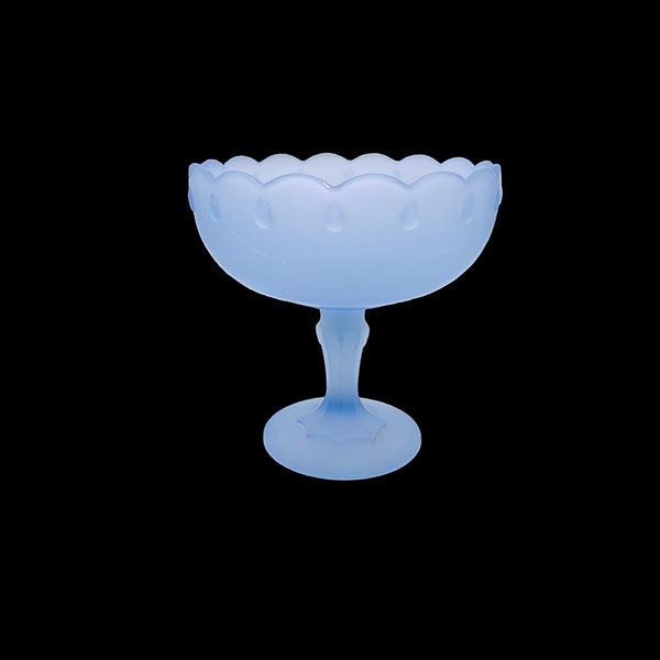 Vintage Satin Blue Footed Fruit Bowl by Indiana Glass, Periwinkle Blue Compote
