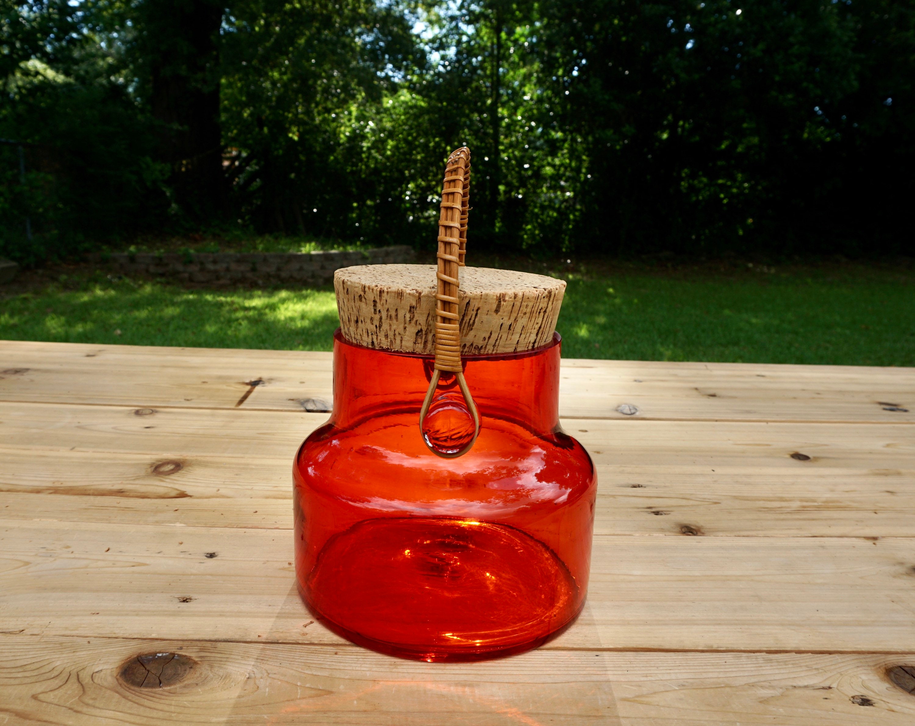 Takahashi Red Glass Jar with Cork Lid and Wicker handle Large Etsy