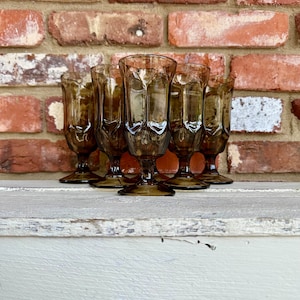 Vintage Duz Detergent Brown Footed Wine Glasses set of 6 Brown Glass Goblets, Brown Parfait Glasses, MCM Brown Glasses