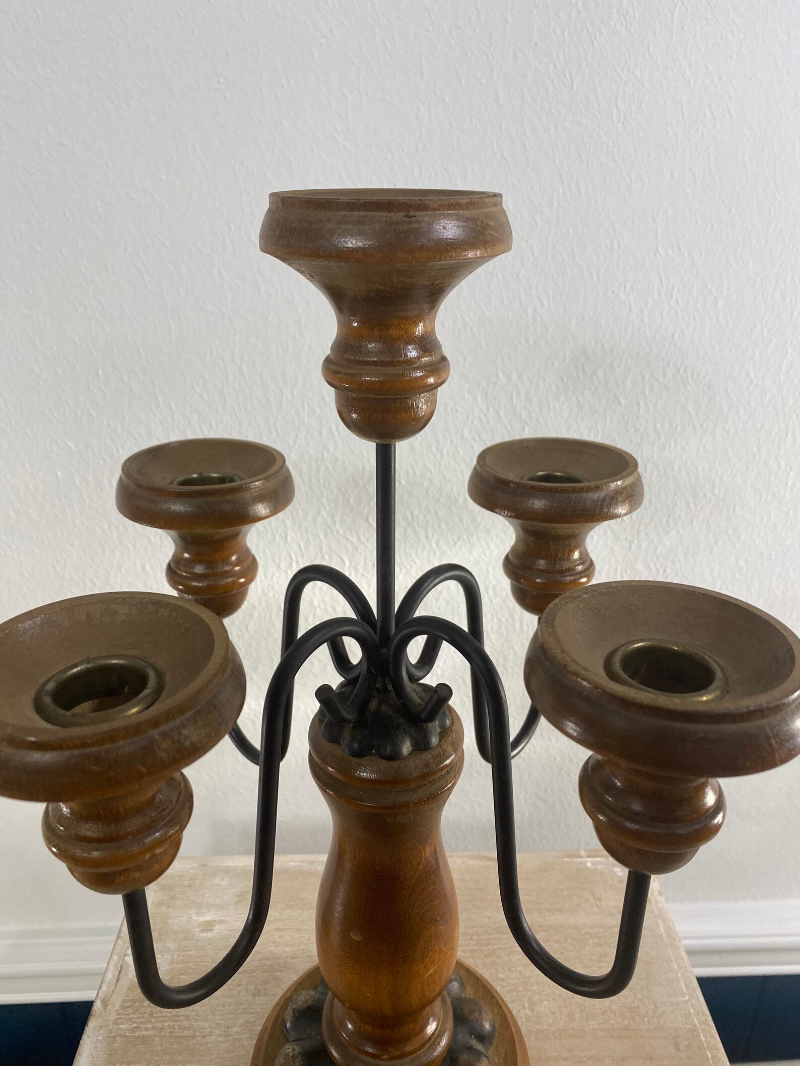 Wood Candelabra with Metal Detail Vintage Wood Candelabra Etsy