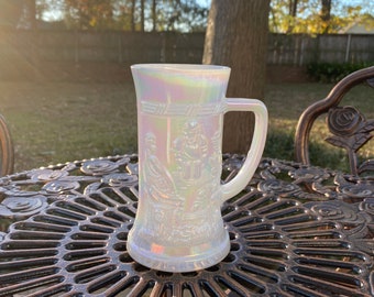 Federal Glass Iridescent Stein, Vintage embossed white beer Mug, Unique Beer Mug Vintage