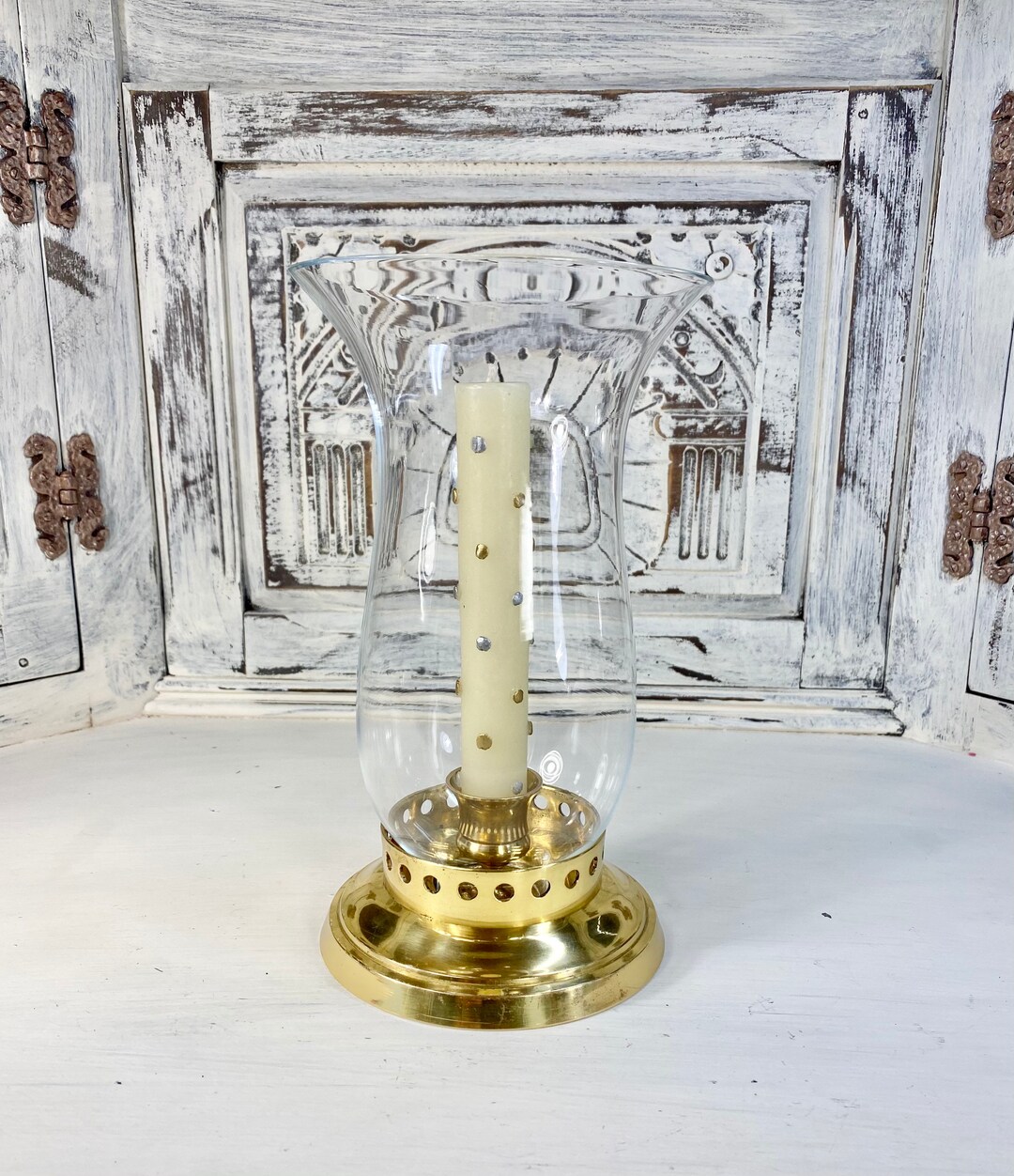 Brass Candlestick Hurricane, Brass Candle Stick With Glass Globe