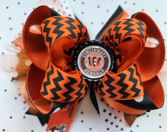 Bengals Hair Bow, Football Hair Bow, Orange and Black Hair Bow