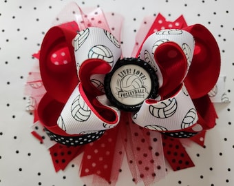 Volleyball Hair Bow: Red, Black & White Bow