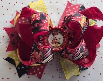 Minnie Hair Bow: Red, Black and Yellow Polka Dot Bow