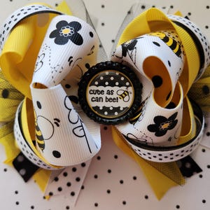 Bumble Bee Hair Bow: Yellow, Black & White Ribbon Bow
