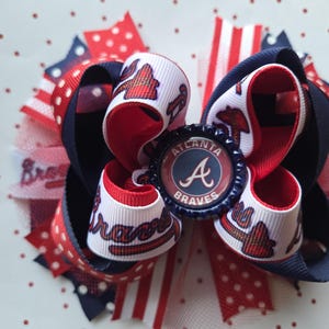 Braves Baseball Hair Bow: Red, White & Blue Bow