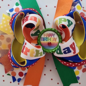 Birthday Hair Bow, Rainbow Hair Bow