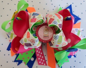 Back to School Hair Bow: Neon Pencil & Crayon Boutique Bow