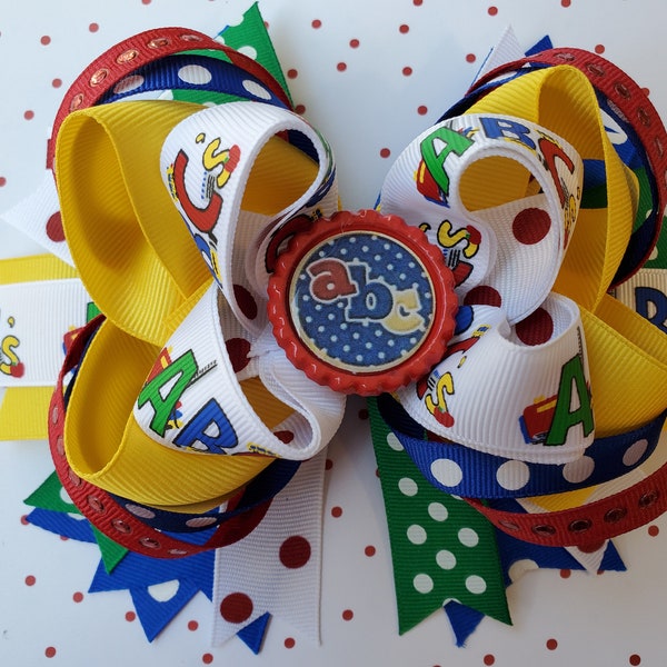 ABC Hair Bow, School Hair Bow, Back to School Bow, Yellow and Red Hair Bow