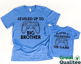 Camiseta "Subí de nivel a hermano mayor", Camisetas "Hermano mayor, hermano menor", Camisetas a juego para jugadores familiares, El jugador 2 ha entrado en el juego, Camiseta de hermano