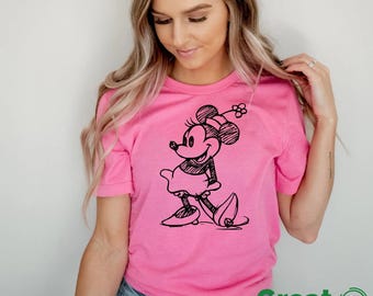 Minnie Shirt, Minnie Disneyland Shirts, Disney Shirt For Women, Disneyworld Family Vacation Shirts, Minnie Sketch Shirt