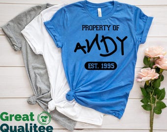Property Of Andy Chemise Toy Story, chemise enfant Toy Story, t-shirt Disney, chemises voyage en famille Disneyland, chemises enfant assorties vacances Disney World