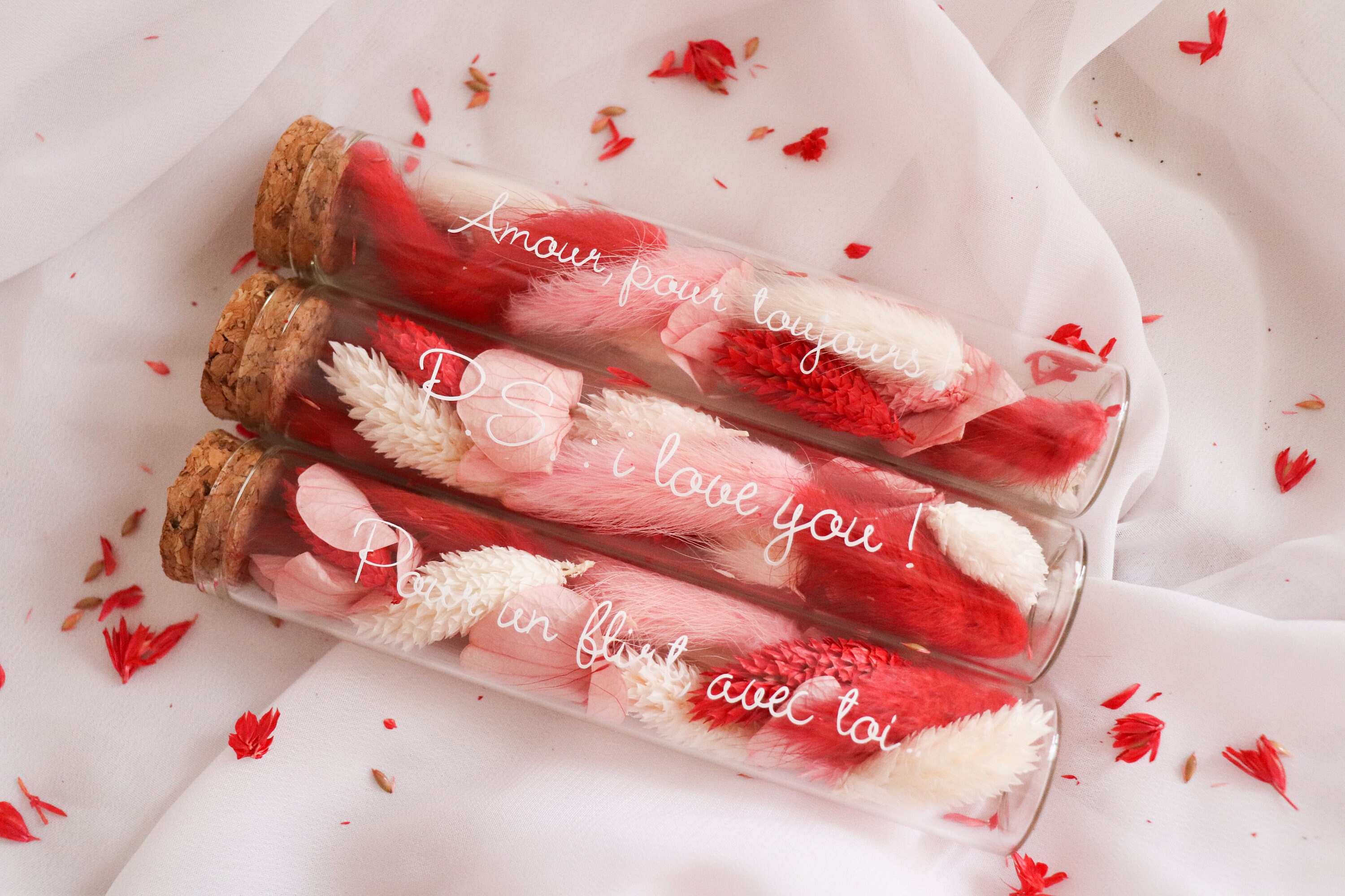 Fiole Fleurie à Message, Spéciale Saint Valentin | Fleurs Séchées