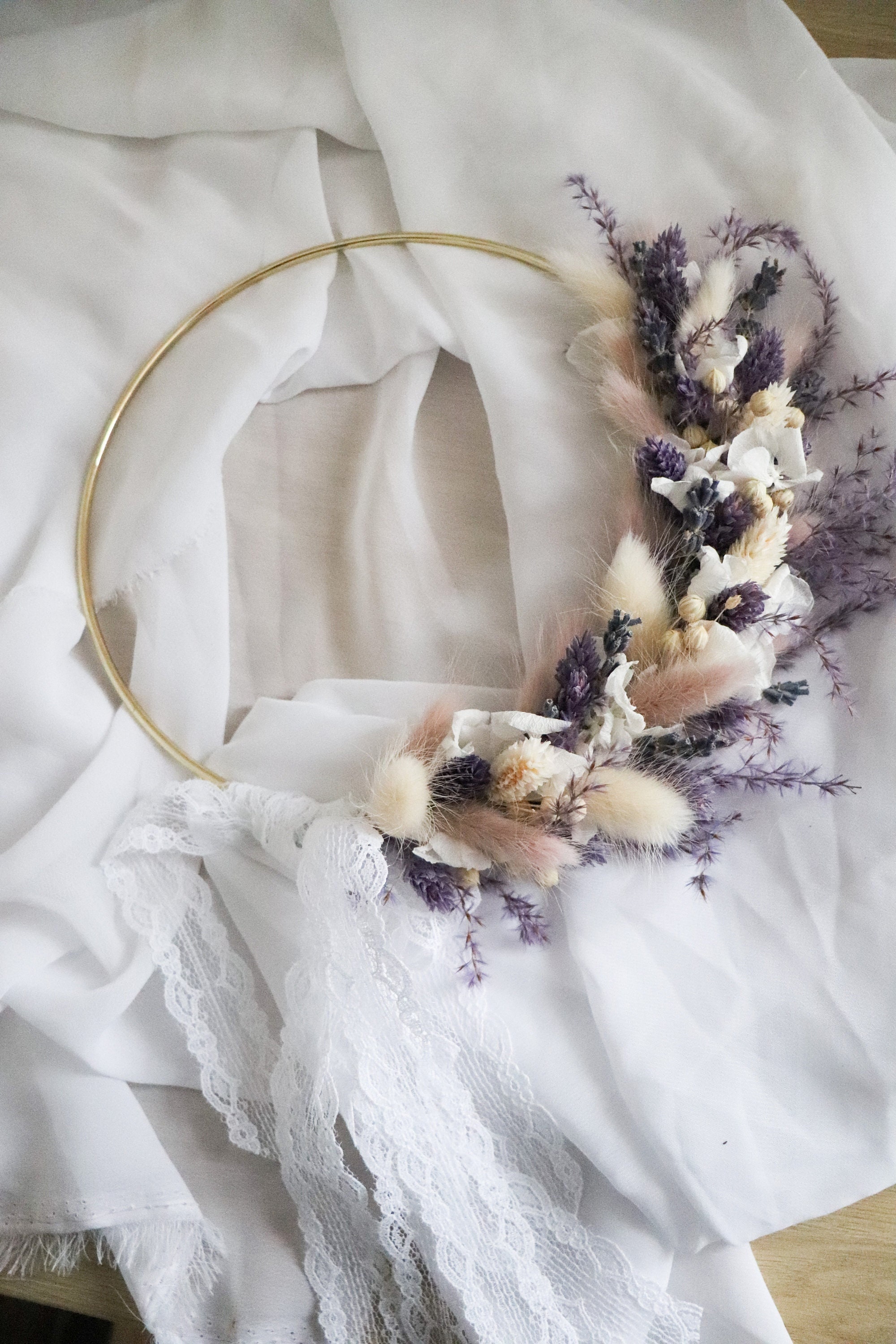 Couronne Murale Fleurs Séchées et Stabilisées | Violet Blanc