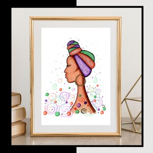 Beautiful Black Woman Digital Wall Art, African Head Wrap Instant Download, Modern Afrocentric Decor