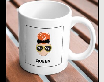 Red Hair Coffee Mug Red Head Queen, Glasses Bow Design, Funny Gift for Women, Unique Ceramic Tea Mug, Holiday Kitchen Decor, Gift for Coffee