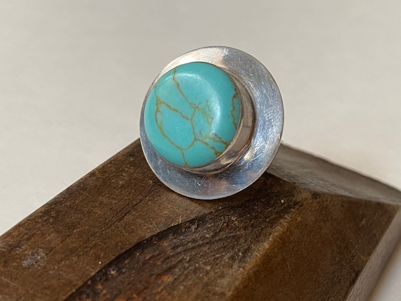 Vintage Modernist Turquoise & Sterling Silver Ring