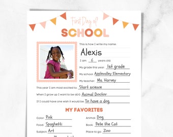 First Day of School Printable, Questionnaire, Interview, Worksheet, First Day Last Day, Back to School, All about me, Instant Download