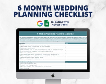 6 Month Wedding Planning Checklist, Wedding Spreadsheets, Wedding Planning Template, Google Sheets, Wedding Tracker, Elopement Planner