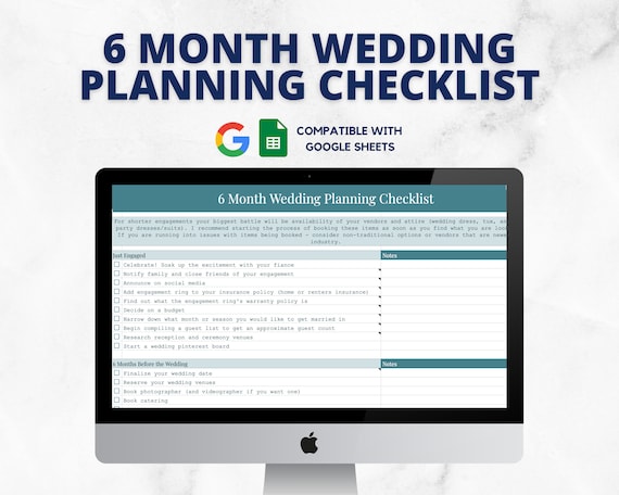 6 Month Wedding Planning Checklist, Wedding Spreadsheets, Wedding Planning Template, Google Sheets, Wedding Tracker, Elopement Planner