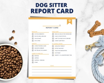 Boletim de babá de animais de estimação, boletim de cães, informações de babá de animais de estimação, babá de cães, editável, preenchível, para impressão, download instantâneo, cuidados com animais de estimação