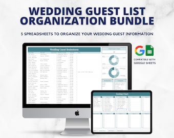 Planificateur de liste d'invités de mariage, Feuilles de calcul de mariage, Modèle de planification de mariage, Google Sheets, RSVP Tracker, Arrangements de table, Plan de table
