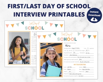 Primer día de clases imprimible, Cuestionario, Entrevista, Hoja de trabajo, Primer día Último día, Regreso a clases, Todo sobre mí, Orientación horizontal