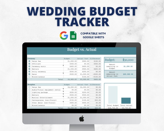 Wedding Budget Tracker, Wedding Spreadsheets, Wedding Planning Template, Google Sheets, Wedding Tracker, Budget Vs. Actual