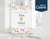 Garden Wedding Welcome Sign Template, Canva Wedding Sign Template, Printable Wedding Welcome Sign, Garden Party Wedding, Wildflower Wedding