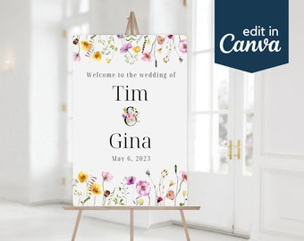 Garden Wedding Welcome Sign Template, Canva Wedding Sign Template, Printable Wedding Welcome Sign, Garden Party Wedding, Wildflower Wedding