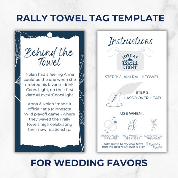 Wedding Rally Towel Tag Template, Rally Towel Illustration, Spirit Towel, Fan Towel, Sports Towel, Wedding Favor, Sports Wedding, Towel Tag