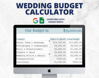 Wedding Budget Calculator, Wedding Spreadsheets, Wedding Planning Template, Google Sheets, Wedding Tracker