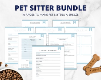 Pet Sitter Bundle, Dog sitter instructions, pet care notes, pet report card, emergency contact, dog mom, first puppy, editable, fillable