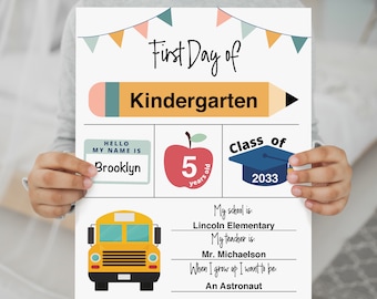 Letrero imprimible del primer día de clases, Todo sobre mí, Letrero de regreso a la escuela, Jardín de infantes, Primer grado, 2º 3º 4º 5º, Editable, Personalizar