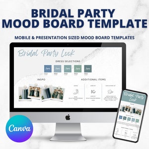 Bridal Party Mood Board Template, Canva Wedding Template, Canva Mood Board Template, Digital Mood Board, Bridesmaid Mood Board, Wedding Tool