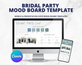 Bridal Party Mood Board Template, Canva Wedding Template, Canva Mood Board Template, Digital Mood Board, Bridesmaid Mood Board, Wedding Tool