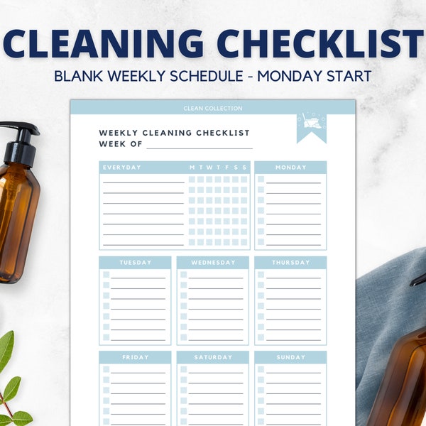 Weekly Cleaning Schedule Editable, Monday Start, Zone cleaning, Home Maintenance Binder, Printable, Routine, Tracker, Chore Chart, Editable