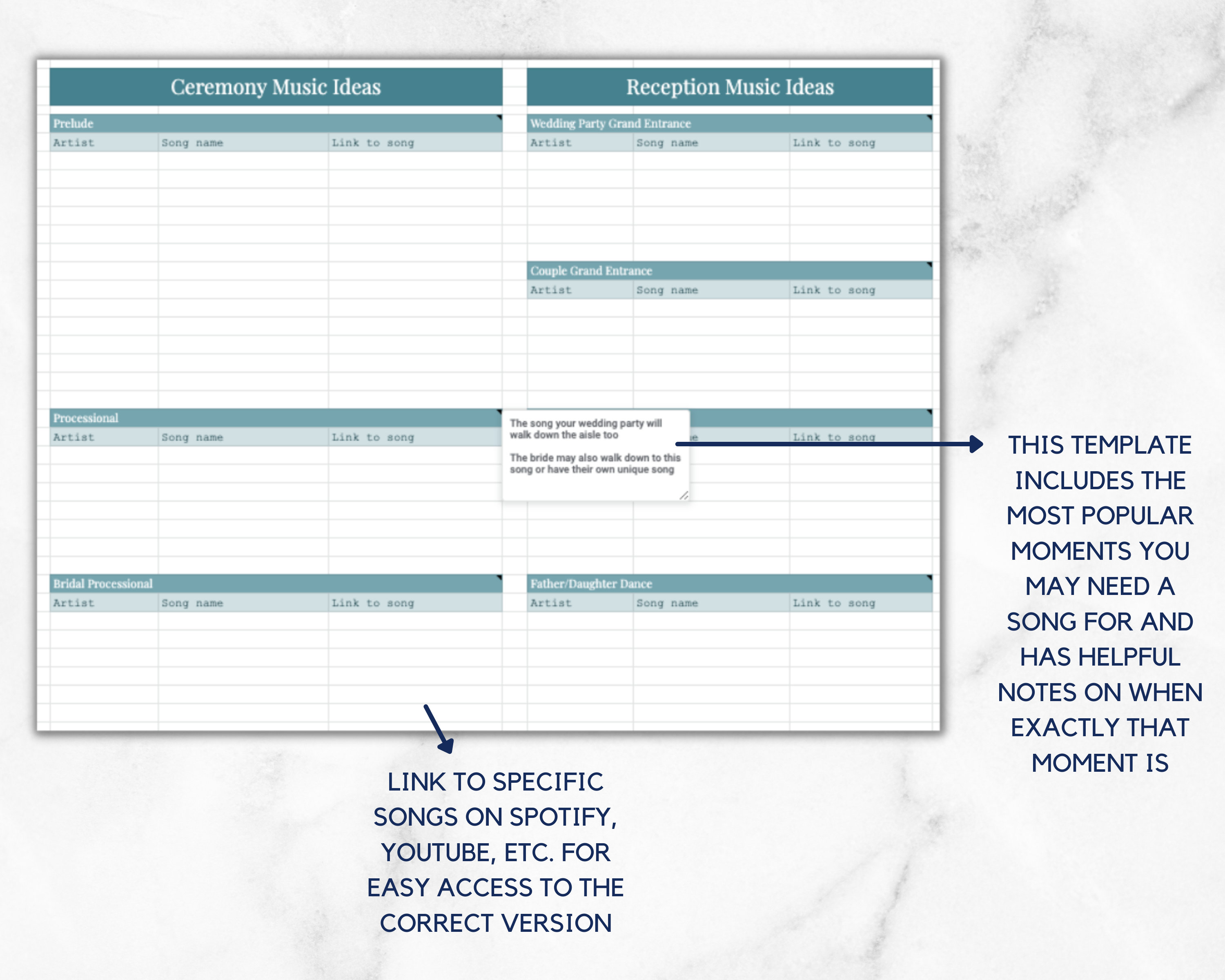Wedding Music Organizer | Wedding Spreadsheets | Wedding Planning ...