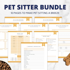 Paquete de cuidado de mascotas, instrucciones de cuidado de perros, notas sobre el cuidado de mascotas, boleta de calificaciones de mascotas, contacto de emergencia, mamá de perro, primer cachorro, editable, rellenable