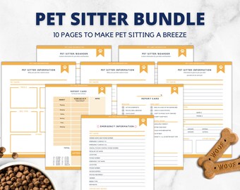 Pet Sitter Bundle, Dog sitter instructions, pet care notes, pet report card, emergency contact, dog mom, first puppy, editable, fillable