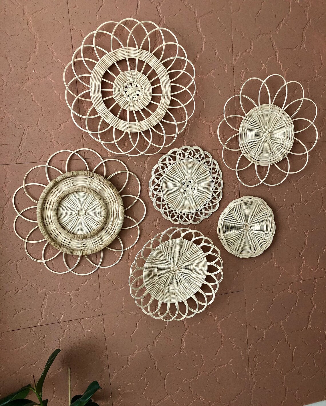 6 Piece Rattan Wall Accessory Vintage Rattan Wall Decor Etsy