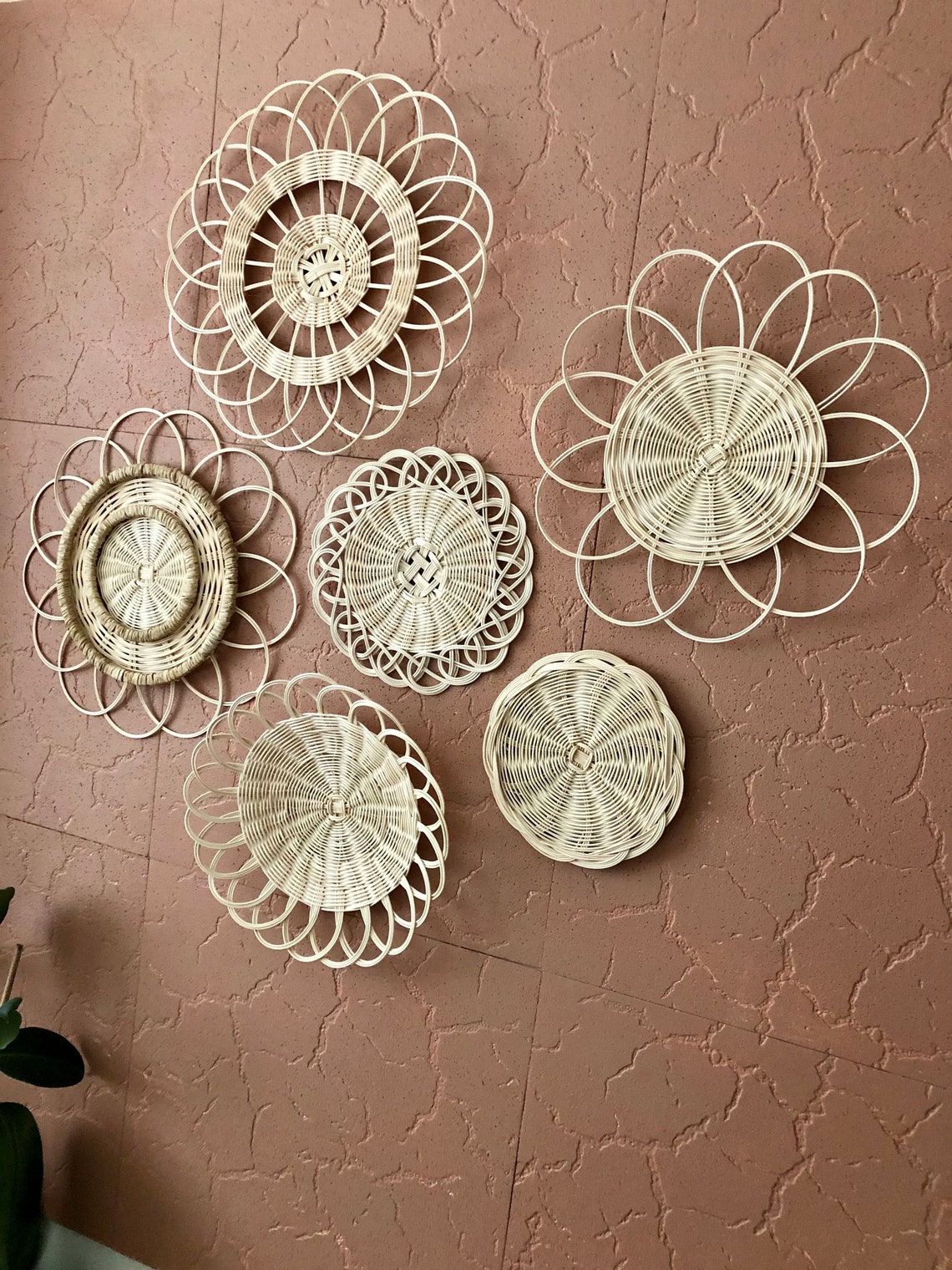 6 Piece Rattan Wall Accessory Vintage Rattan Wall Decor Etsy