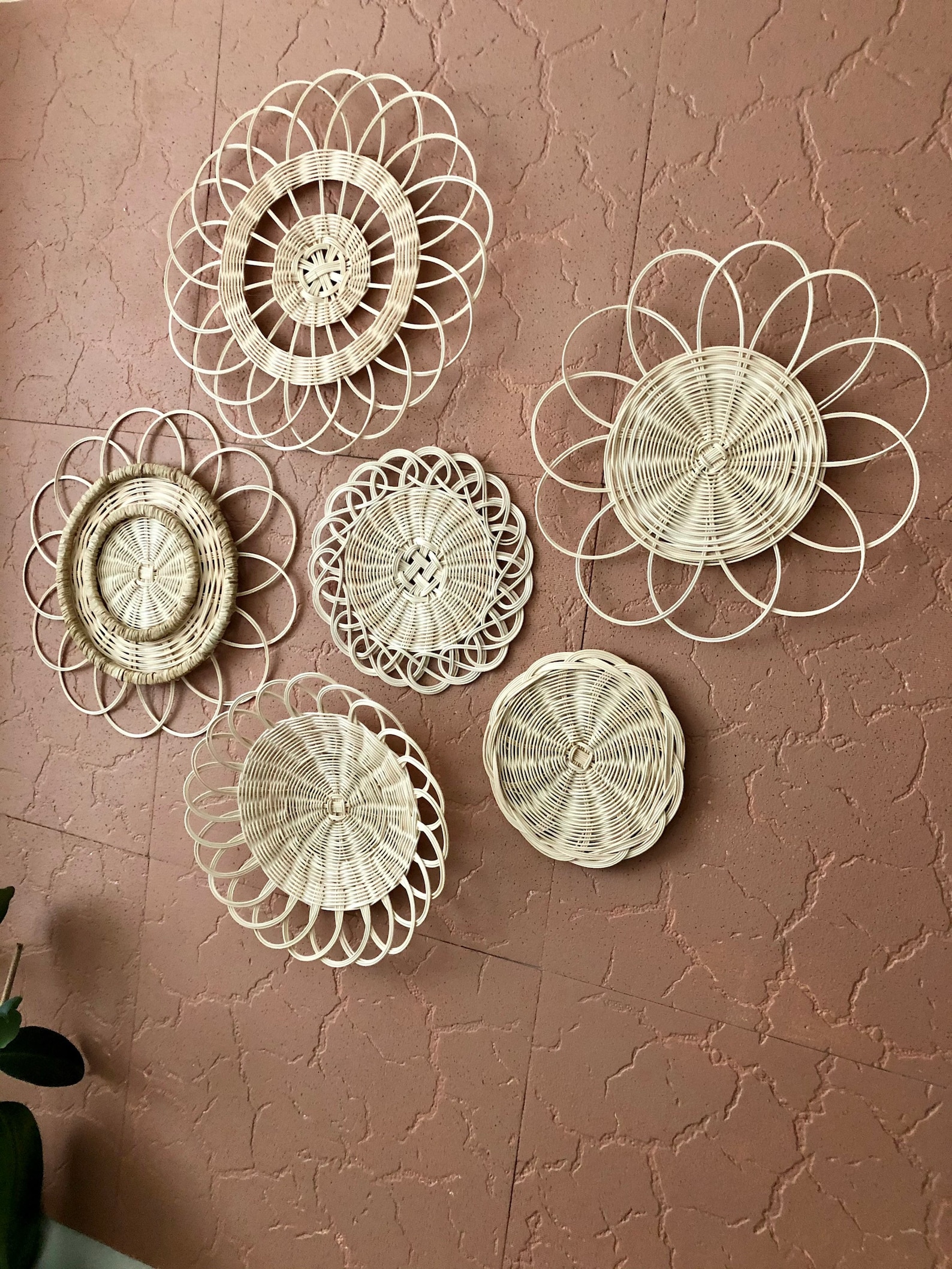 6 Piece Rattan Wall Accessory Vintage Rattan Wall Decor Etsy