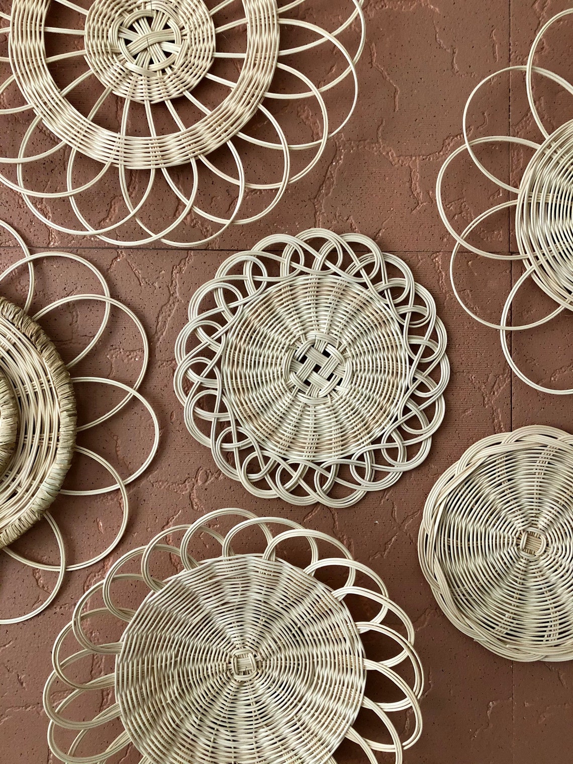 6 Piece Rattan Wall Accessory Vintage Rattan Wall Decor Etsy