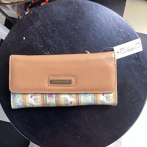 Cartera de tamaño completo con diseño de rayas de campo botánico Longaberger, chequera New Homestead