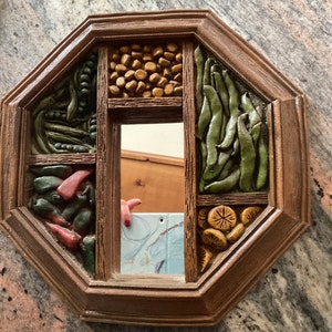 Vintage Syroco Vegetable Octagon Wall Decor & Vegetable Mirrored Piece