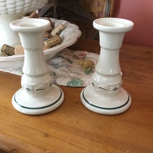 Longaberger Woven Traditions Pottery 5” Candlesticks set of 2 ~ Heritage Green