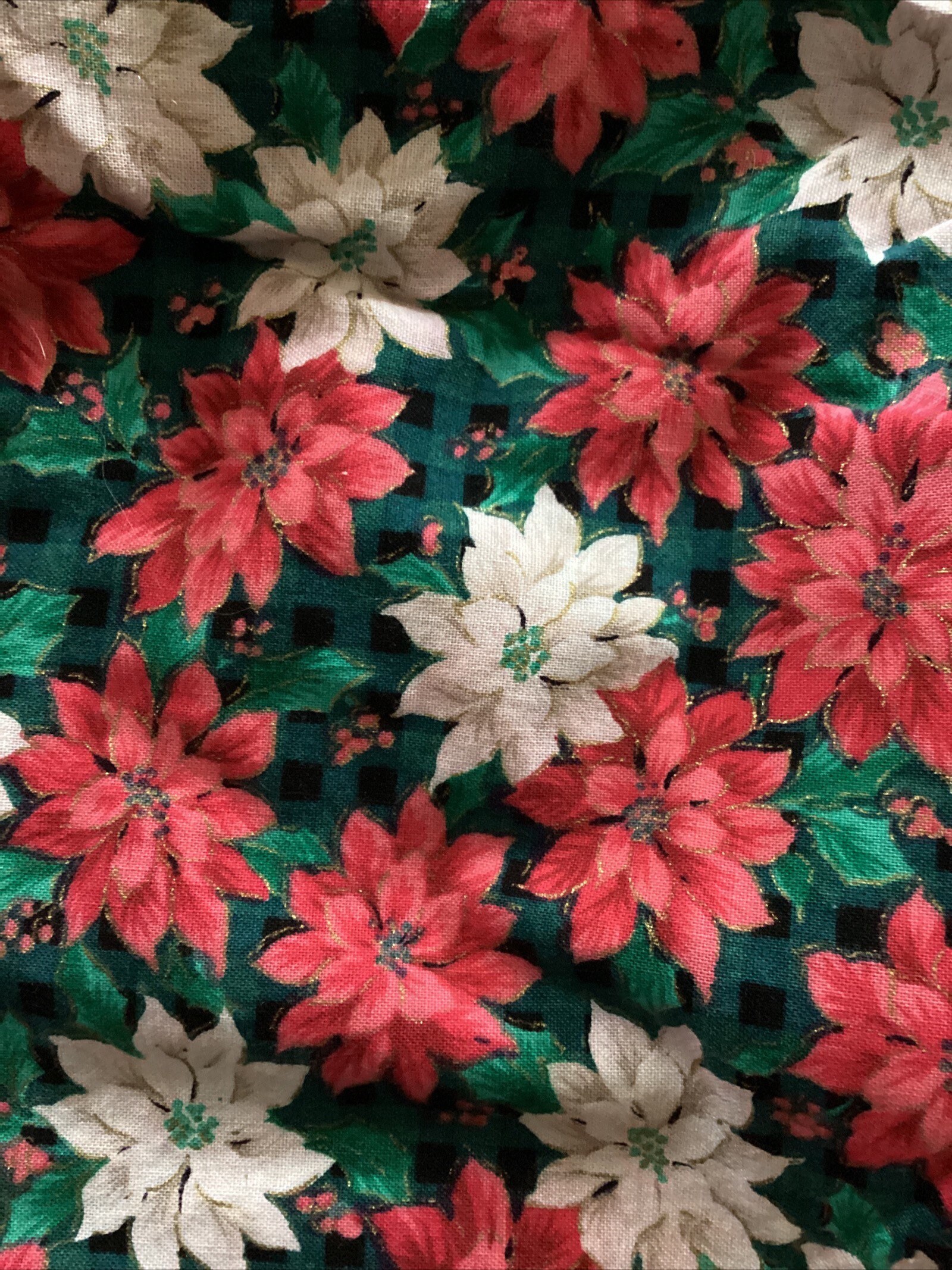 White & Red Poinsettia Holly HI FASHION Fabrics Inc Cotton 37 Etsy